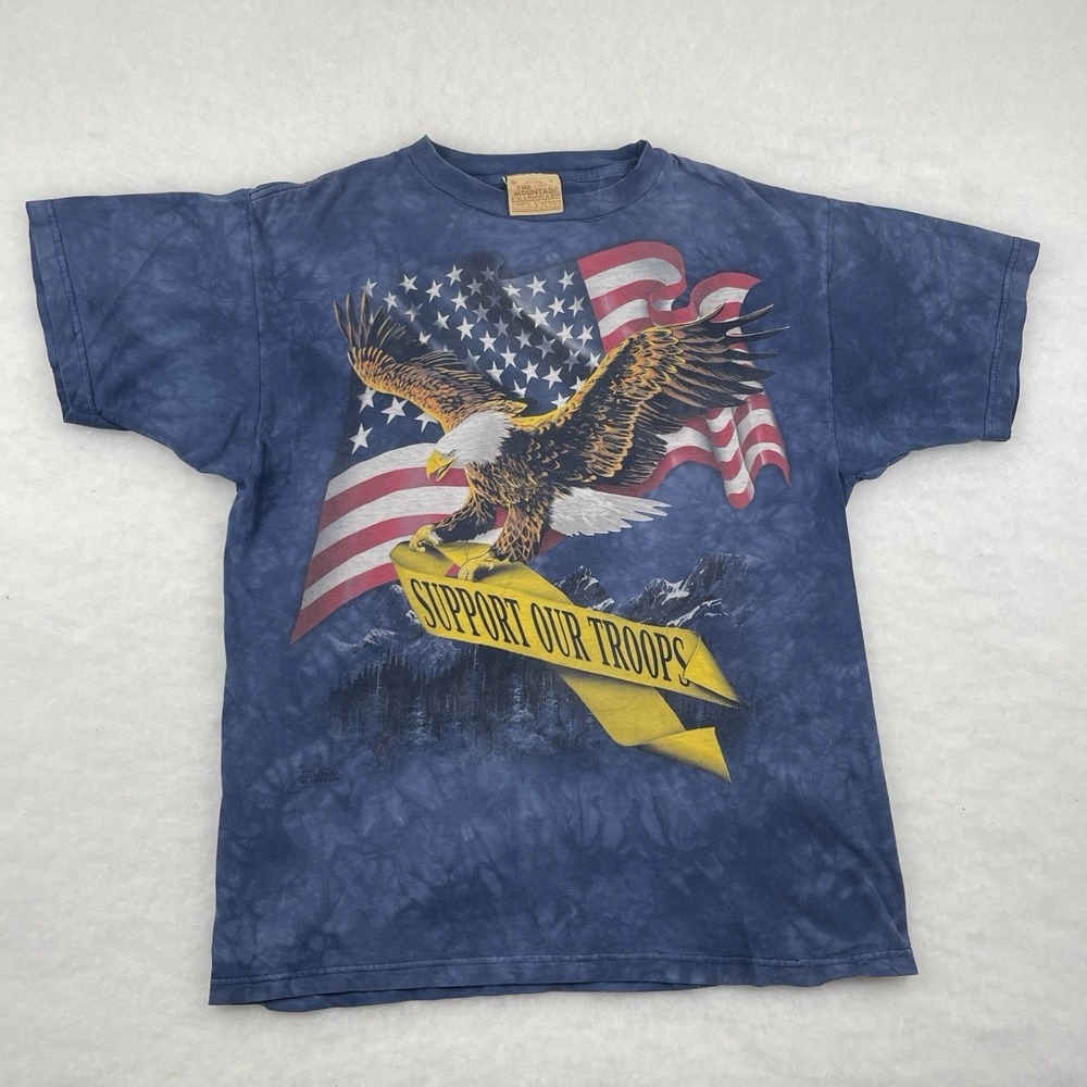 Vintage The Mountain Bald Eagle Support Our Troops Blue Tie Dye Tshirt Men's L